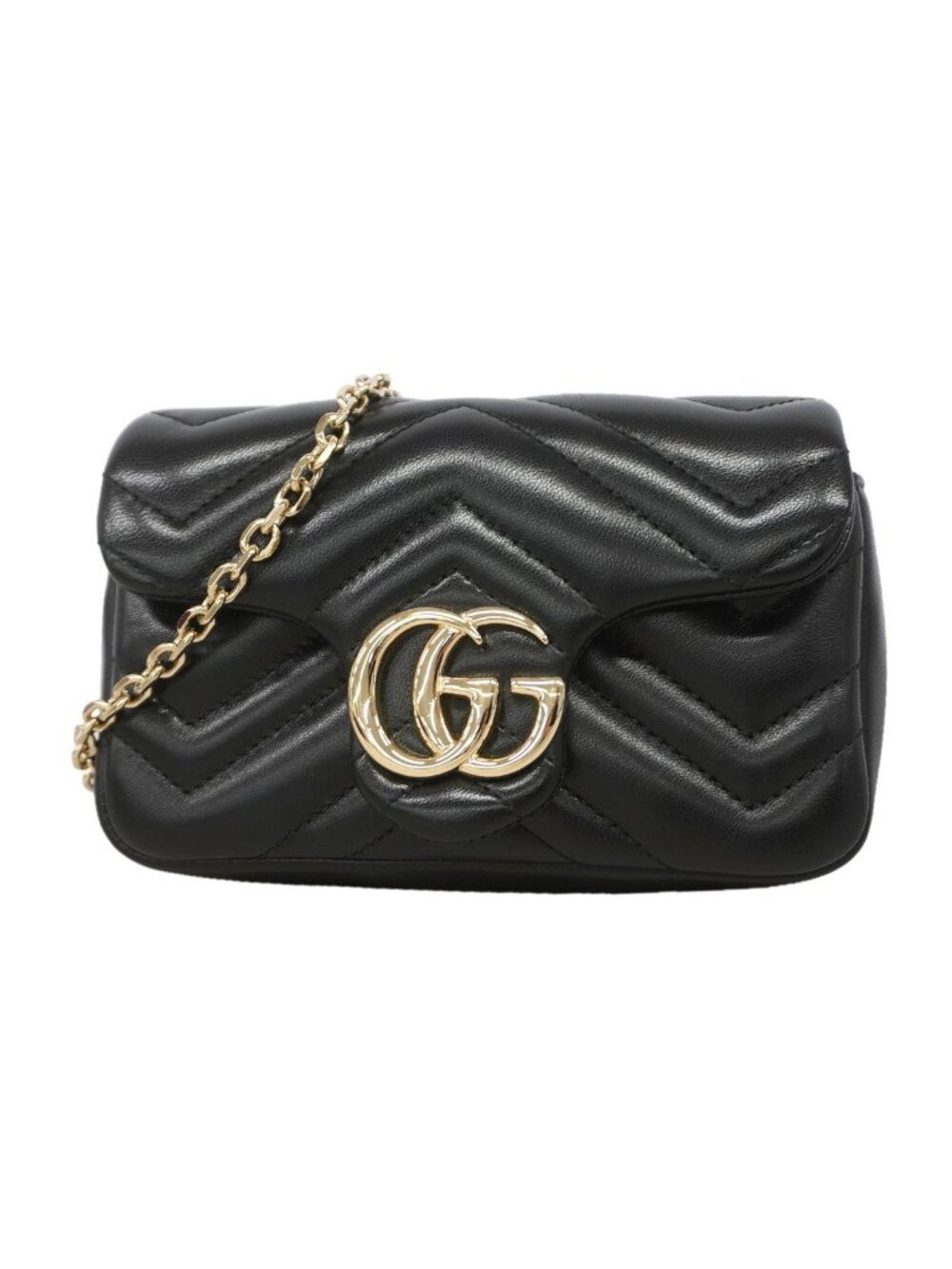 Gucci Shoulder Bag GG Marmont Leather Black Champagne Gold